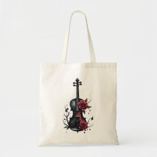 Bolso De Tela Violín negro gótico con rosas rojas