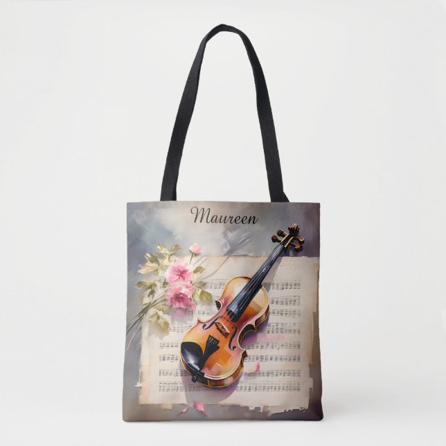 Bolso De Tela Violin Sheet Music and Flower (Anverso)