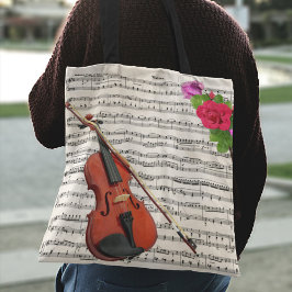 Bolso De Tela Violin y Rosas Diseño musical de hojas de cosecha