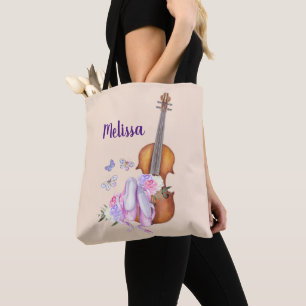 Bolso De Tela Violín, zapatos de ballet, flores y mariposas