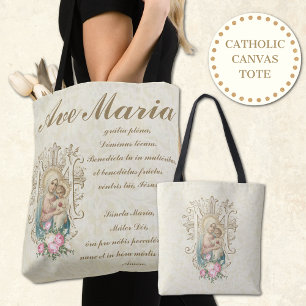 Bolso De Tela Virgen Católica María Ave María Bebé Jesús Floral