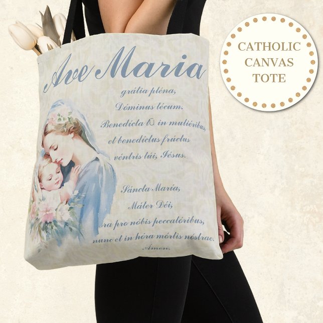 Bolso De Tela Virgen Católica María Ave María Bebé Jesús Floral (Subido por el creador)