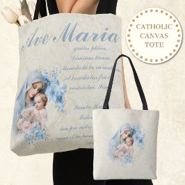 Bolso De Tela Virgen Católica María Jesús Ave Floral Azul María