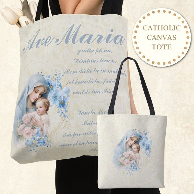 Bolso De Tela Virgen Católica María Jesús Ave Floral Azul María (Subido por el creador)