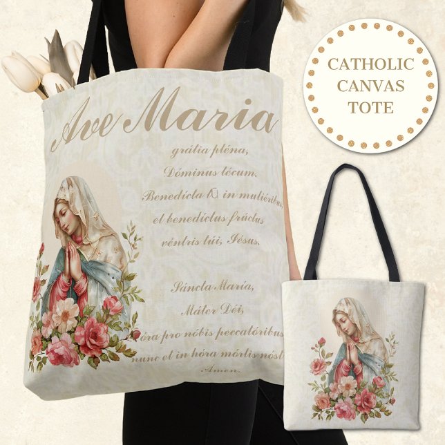 Bolso De Tela Virgen Católica María Roja Rodea Ave Floral María (Subido por el creador)