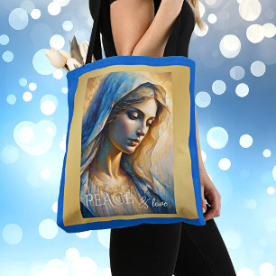 Bolso De Tela Virgen Cristiana Dorada
