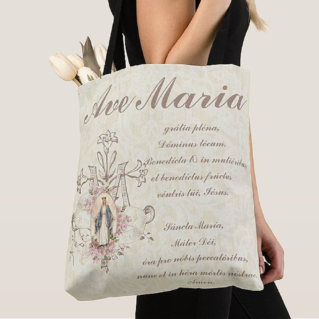 Bolso De Tela Virgen María Ave María en Latín (FIVE STAR CANVAS TOTES!  )