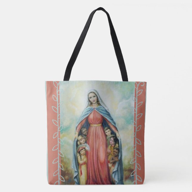 Bolso De Tela Virgen María bendecido con los niños (Anverso)