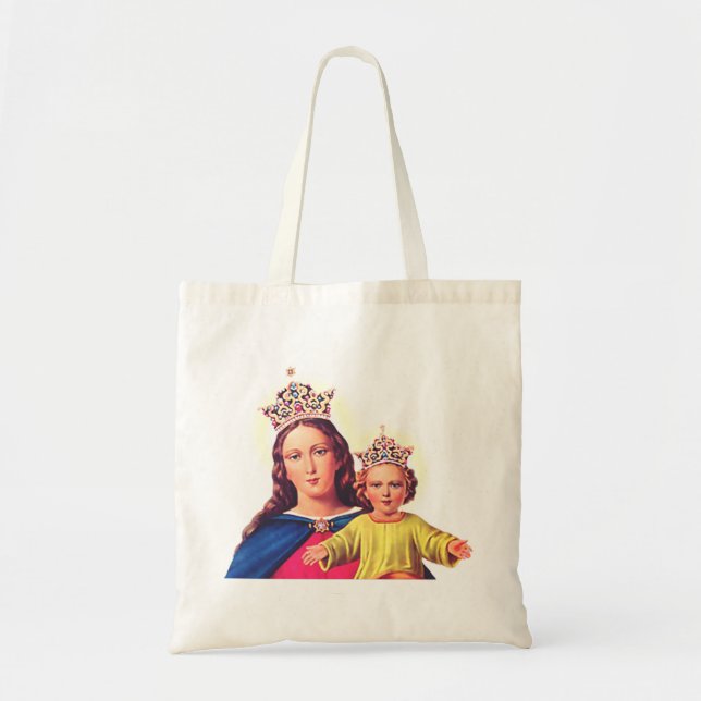 Bolso De Tela Virgen María reina con Jesús (Frente)