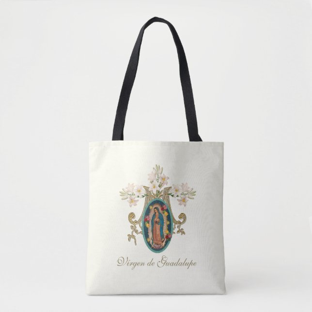 Bolso De Tela Virgen Religiosa María Maria Cruz Guadalupe (Anverso)