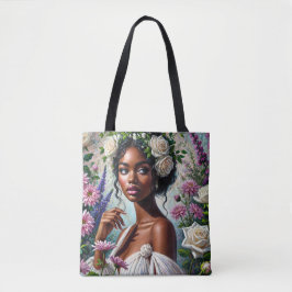 Bolso De Tela Virgo Mujer Negra con Rosas y crisantemo