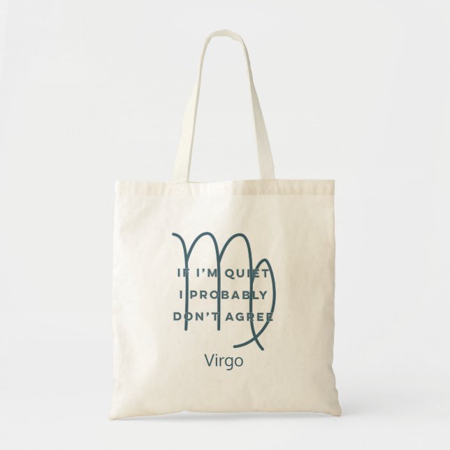 Bolso De Tela Virgo Zodiac Rótulo Fun Cita Azul y Blanco (Frente)