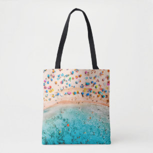 Bolso De Tela Vista aérea de la playa de arena con sombrillas de