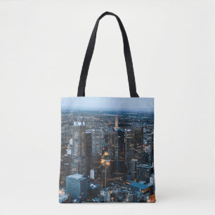 BOLSO DE TELA VISTA AÉREA DE LOS EDIFICIOS DE LA CIUDAD DURANTE