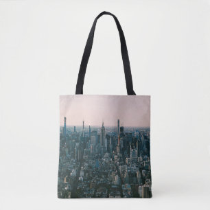BOLSO DE TELA VISTA AÉREA DE LOS EDIFICIOS DE LA CIUDAD DURANTE