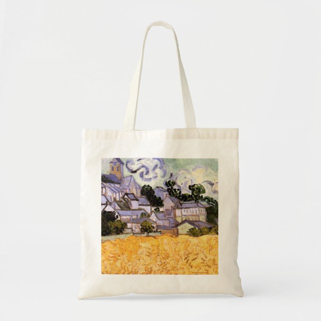 Bolso De Tela Vista de Auvers con iglesia por Vincent van Gogh (Frente)
