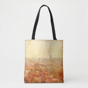Bolso De Tela Vista de Barcelona en estilo grunge y retro.