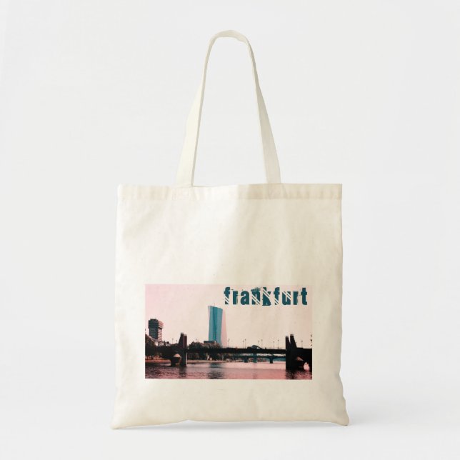 Bolso De Tela Vista de Fráncfort, río, puentes, edificios (Frente)