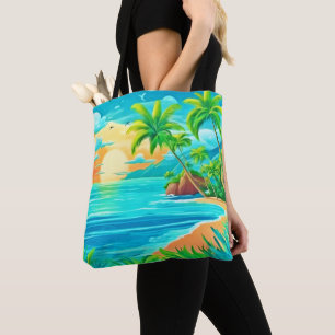 Bolso De Tela Vista de la costa del atardecer del paraíso tropic