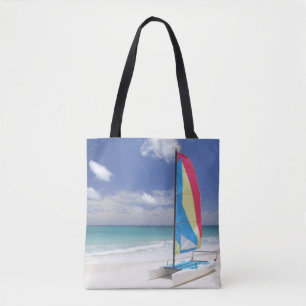Bolso De Tela Vista de la playa con el velero