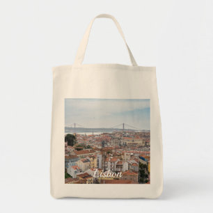 Bolso De Tela Vista del casco antiguo de Lisboa y el puente del
