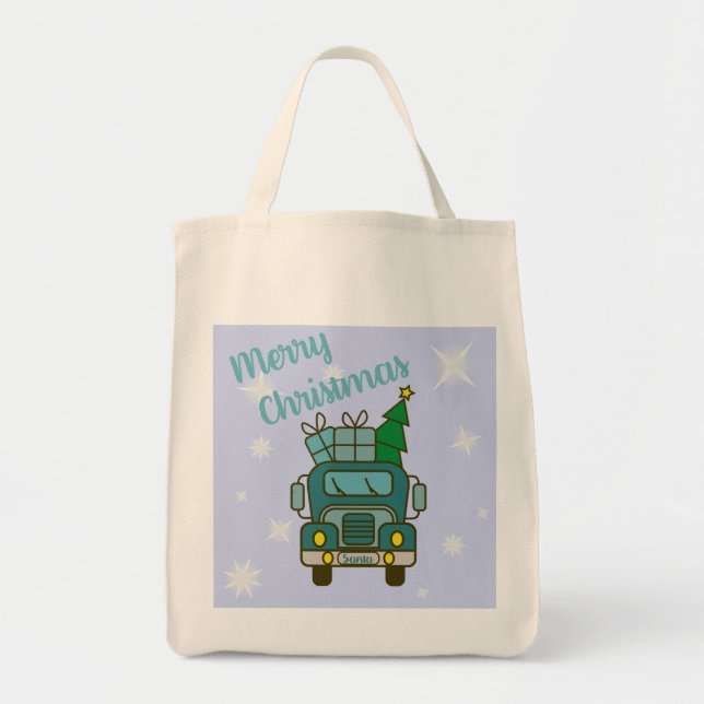 Bolso De Tela Vista frontal del camión Santa Feliz Navidad (Frente)