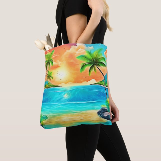 Bolso De Tela Vista Tropical Sunset Paradise Beach (Detalle)