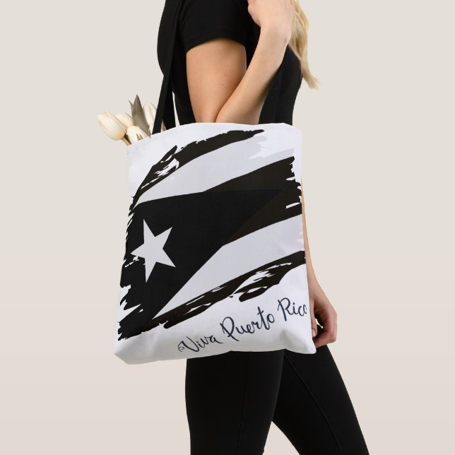 Bolso De Tela Viva Puerto Rico Bandera blanca y negra (Detalle)