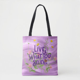 Bolso De Tela Vive Lo Que Crees Que Cita Floral Purple Lilac