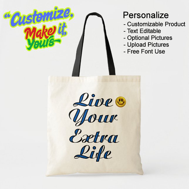 Bolso De Tela Vive tu extra vida natural y presupuesto negro (Live Your Extra Life Natural & Black Budget Tote Bag - Personalize, Customizable & Text Editable.)
