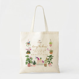Bolso De Tela Viviendo el sueño con Unicornios y plantas
