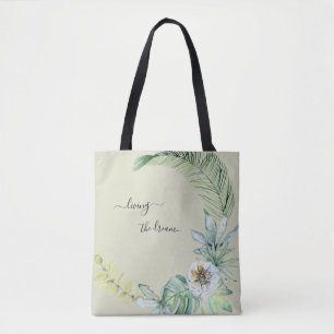 Bolso De Tela Viviendo el Sueño Follaje Tropical Beige
