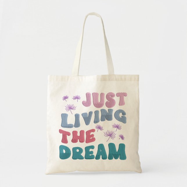 Bolso De Tela Viviendo el sueño Inspirador Cita Pastel (Frente)