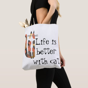 Bolso De Tela Vivir es mejor con el gato