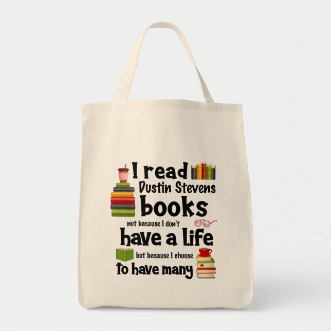 Bolso De Tela Vivo muchas vidas leyendo libros de Dustin Stevens (Frente)
