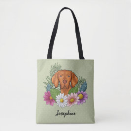 Bolso De Tela Vizsla Húngaro Con Flores Coloridas Y Nombre
