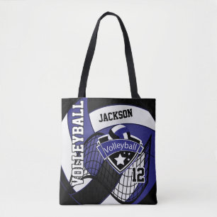 Bolso De Tela Voleibol azul, negro y blanco