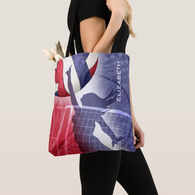 Bolso De Tela voleibol femenino azul blanco rojo (Detalle)
