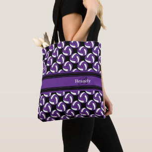 Bolso De Tela Voleibol púrpura, negro y blanco Personalizar