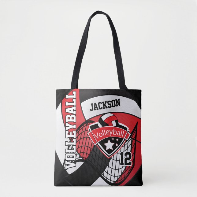 Bolso De Tela Voleibol rojo, negro y blanco (Anverso)