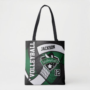 Bolso De Tela Voleibol verde oscuro, negro y blanco