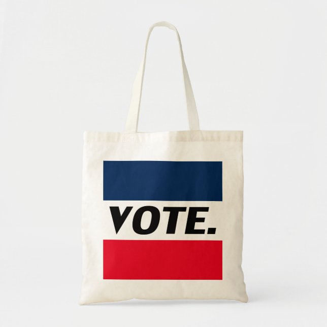 Bolso De Tela "Vota" Cartas negras, fondo blanco azul rojo (Frente)