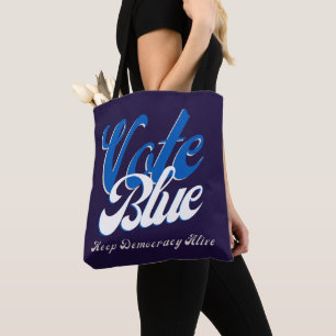 Bolso De Tela Votar estilo retro azul Word Art