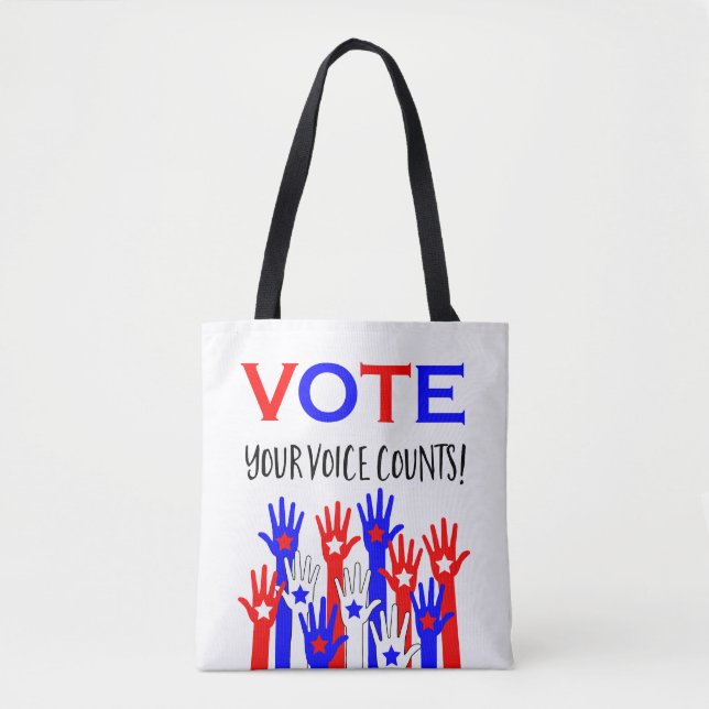 Bolso De Tela ¡Votar! ¡Tu voz cuenta! Estrellas patrióticas (Anverso)