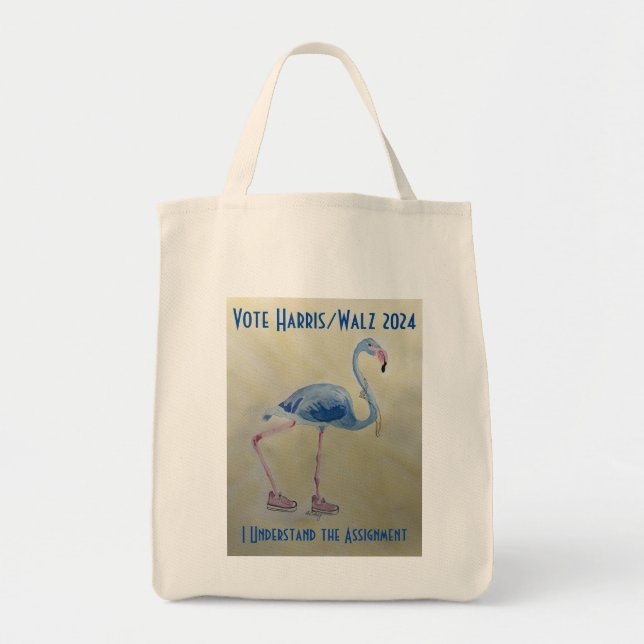 Bolso De Tela Vote Harris 2024 Blue Flamingo con Tote de Perlas (Frente)