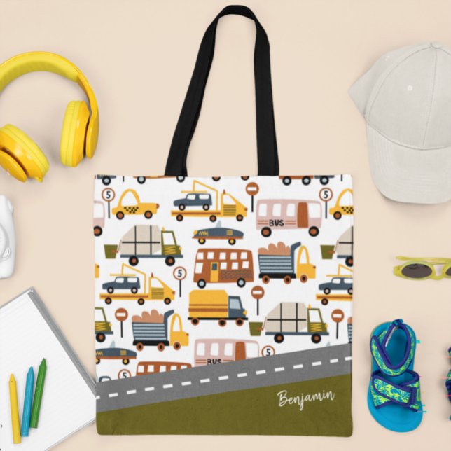 Bolso De Tela ¡Vroom! ¡Vroom! Chico de patrón de coche y transpo (Subido por el creador)