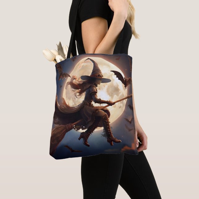 Bolso De Tela Vuelo en la luna de bruja de Halloween Steampunk (Detalle)