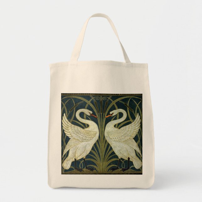 Bolso De Tela Walter Crane Swan & Rush e Iris victorianos  (Frente)