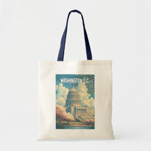 Bolso De Tela Washington DC Capitol Viaje Arte Vintage