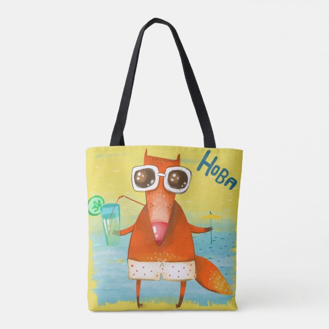 Bolso De Tela Watercolor artesanal Funny Fox (Reverso)